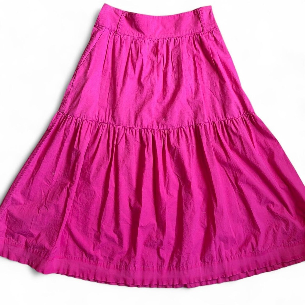 Boden Hot Pink Tiered Flowy Midi Skirt Cotton Petite 4P Boho Summer Shin Length